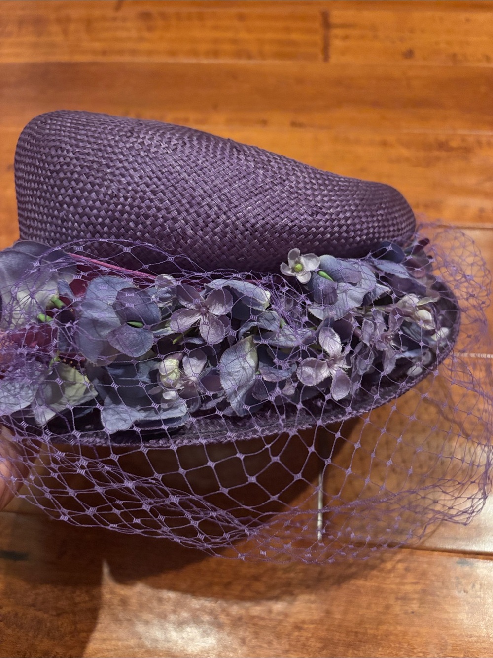 Miss Bierner 60s Vintage Ladies Purple Floral Veil Cocktail Hat